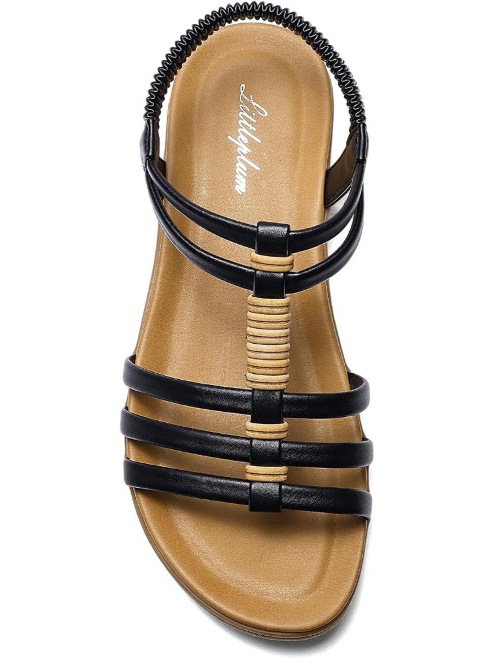 Women's Urban Black Comfy Elastic Handmade Braided Gladiator Flat Sandal Shoes